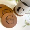 Brown Leather Coaster Personalized with Monogram