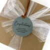 Congratulations gift tag grey leather personalized with brown cord