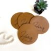 Personalized leather coasters brown