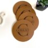 Set of 4 leather monogrammed leather coaster