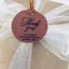 Thank you custom engraved brown leather gift tag