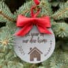 1st year in our new home leather christmas tree ornament with bow