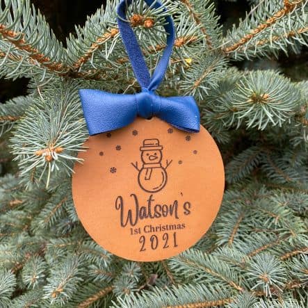 Baby’s first Christmas personalized leather ornament