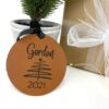 Leather Christmas tree ornament personalized with name and year
