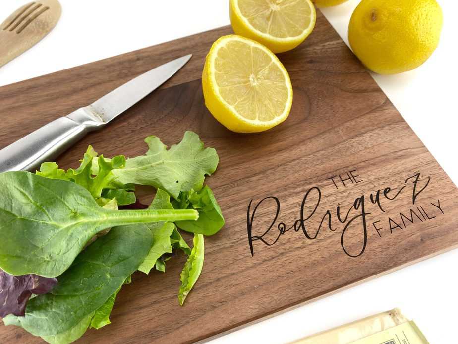 Anniversary gift idea wooden cutting board. Family Cutting board, personalized with family name.